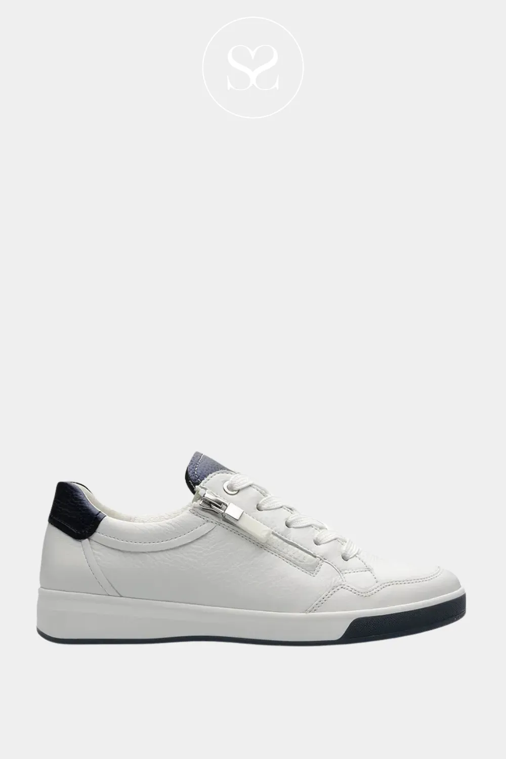 ARA 12-50006 WHITE AND NAVY LEATHER TRAINERS