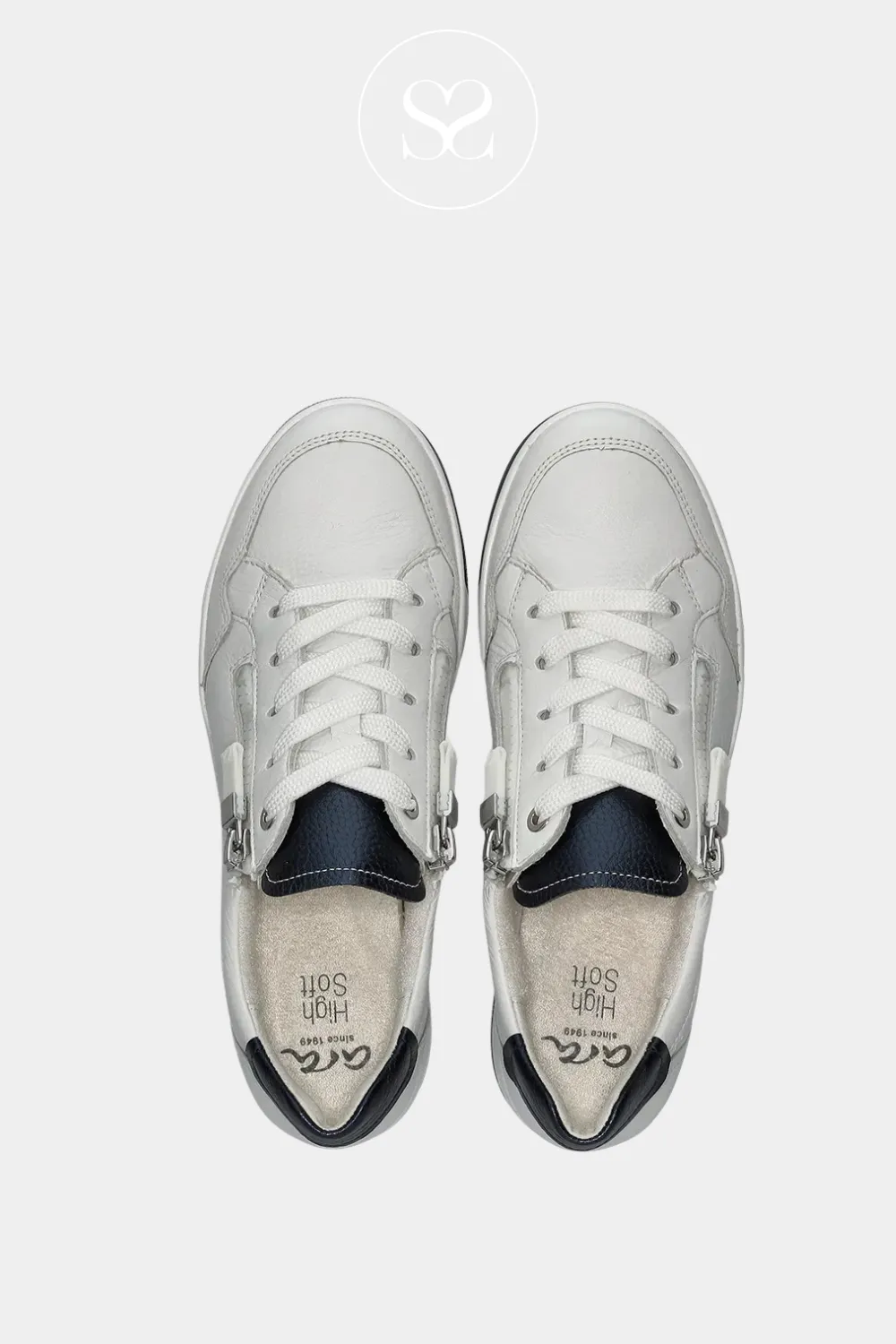 ARA 12-50006 WHITE AND NAVY LEATHER TRAINERS
