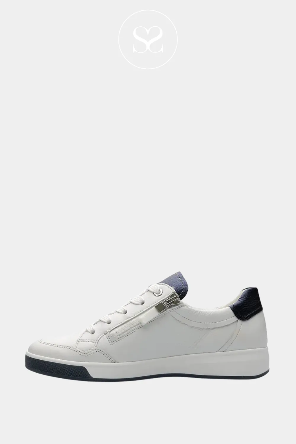 ARA 12-50006 WHITE AND NAVY LEATHER TRAINERS