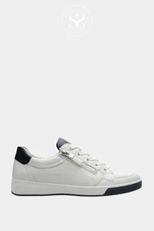 ARA 12-50006 WHITE AND NAVY LEATHER TRAINERS