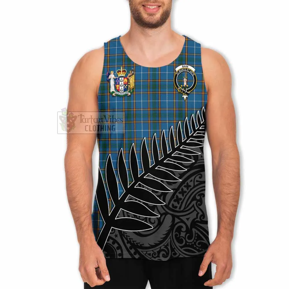 Bain Crest Tartan Men's Tank Top with New Zealand Silver Fern Half Style