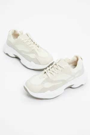 Beige Colourblock Chunky Sneakers