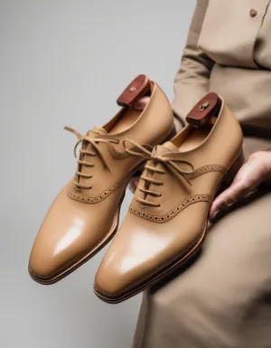 Beige Leather Kratio Brogue Oxfords - Formal Shoes