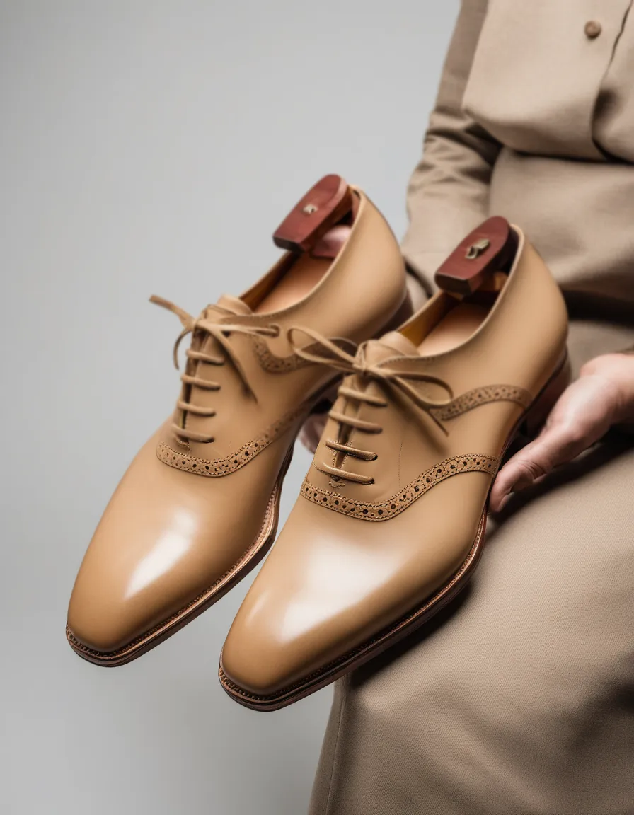 Beige Leather Kratio Brogue Oxfords - Formal Shoes
