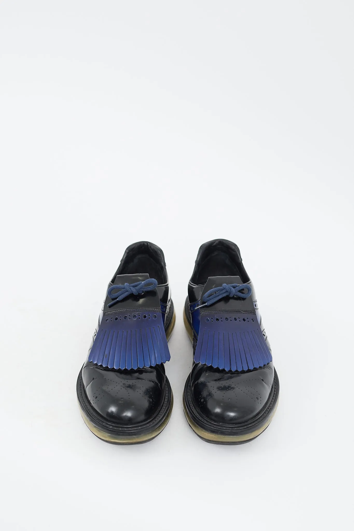 Black & Blue Leather Levitate Fringed Brogue