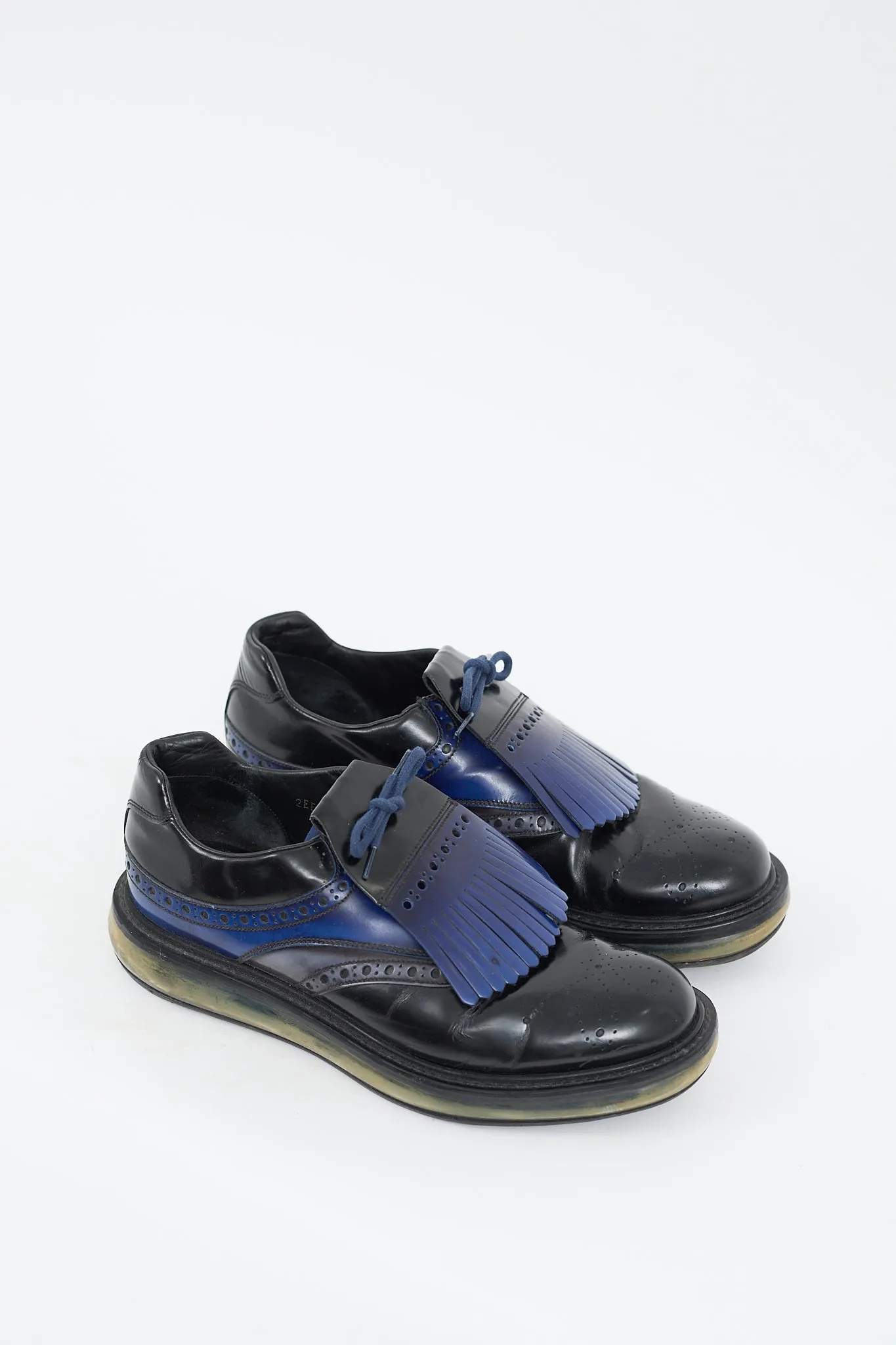 Black & Blue Leather Levitate Fringed Brogue