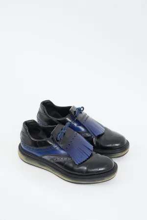 Black & Blue Leather Levitate Fringed Brogue