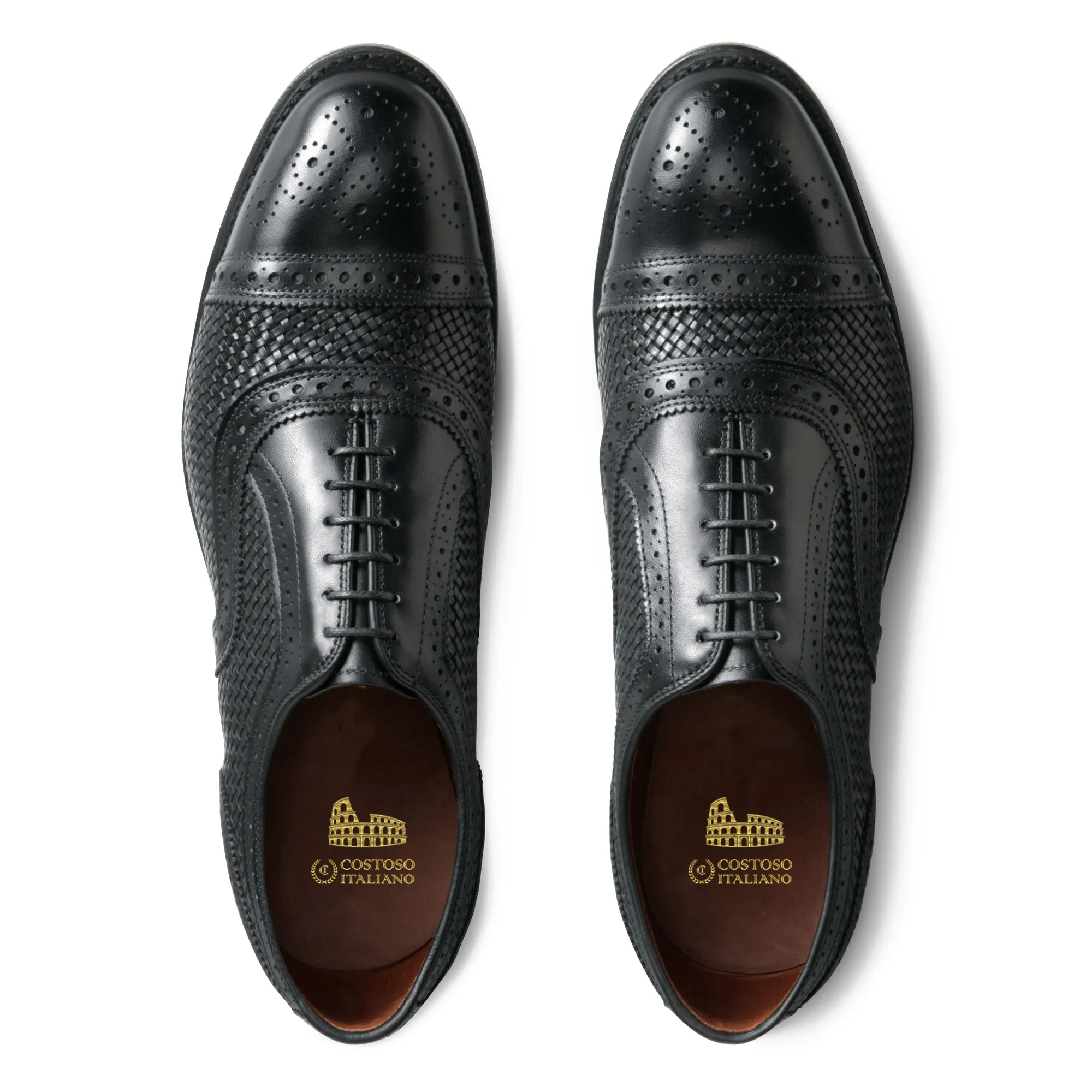 Black Braided Leather Morice Brogue Oxfords