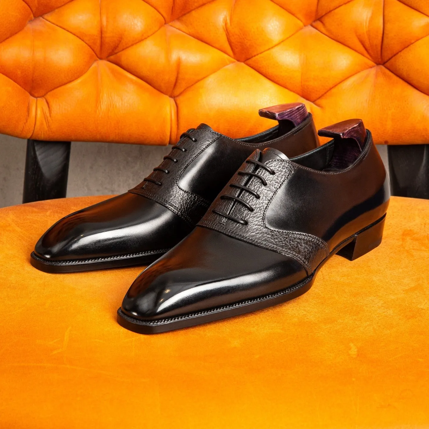 Black Italian Leather Cedara Brogue Wingtip Oxfords - Formal Shoes - Goodyear Welted