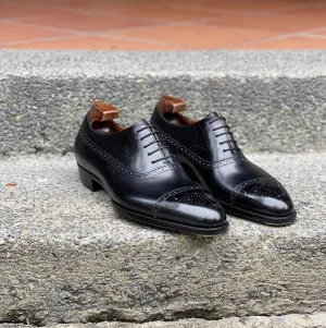 Black Leather Olara Brogue Toe Cap Oxfords - Formal Shoes - AW24