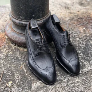 Black Leather Tamria Brogue Wingtip Oxfords - Formal Shoes - AW24