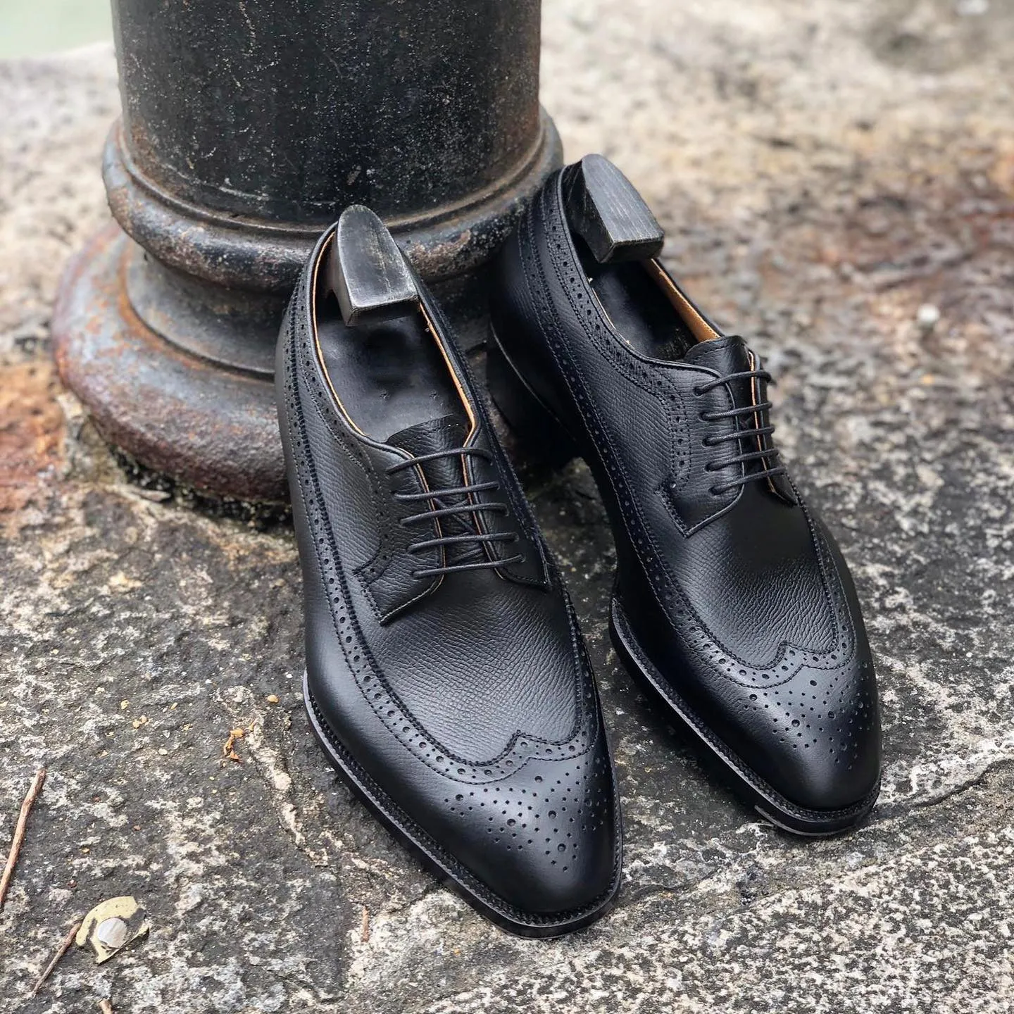 Black Leather Tamria Brogue Wingtip Oxfords - Formal Shoes - AW24