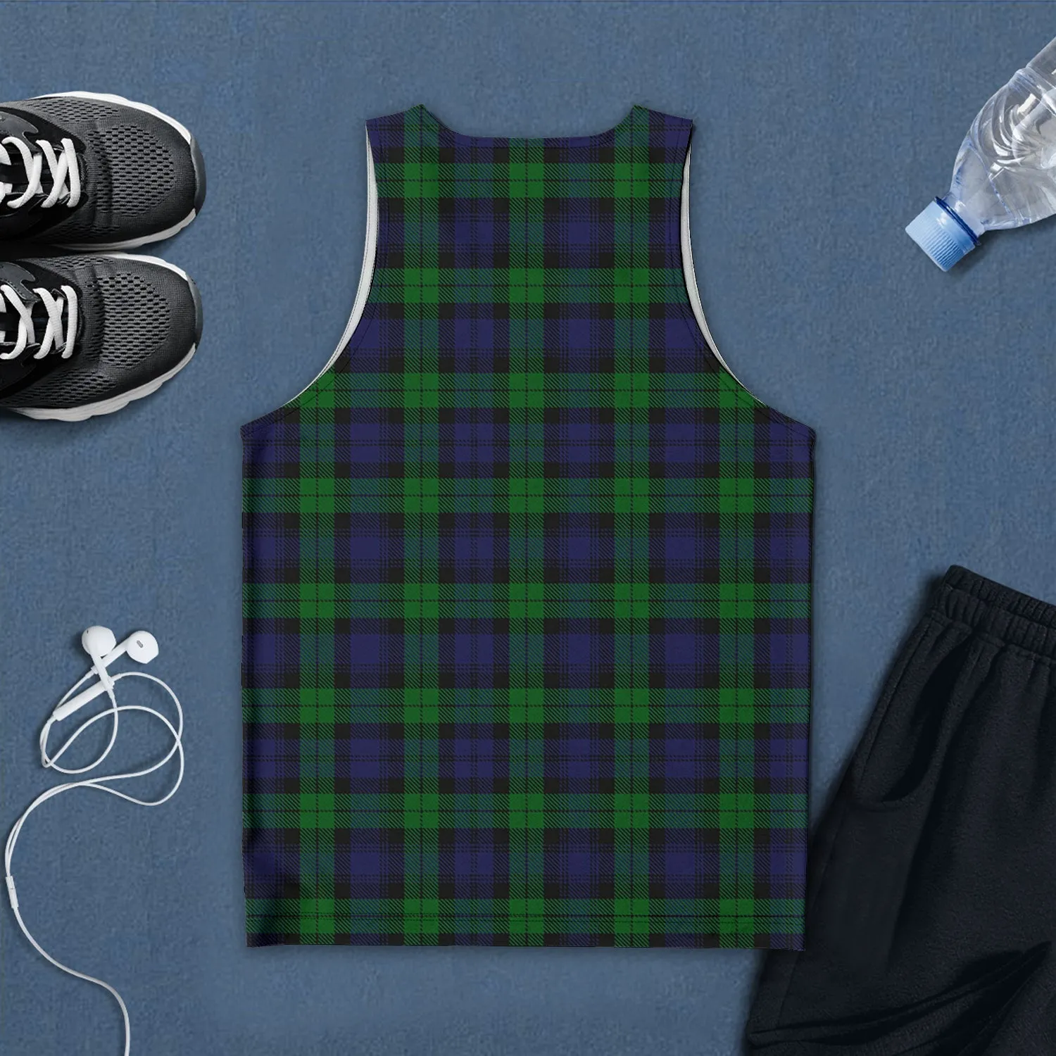 Black Watch Tartan Mens Tank Top with Family Crest