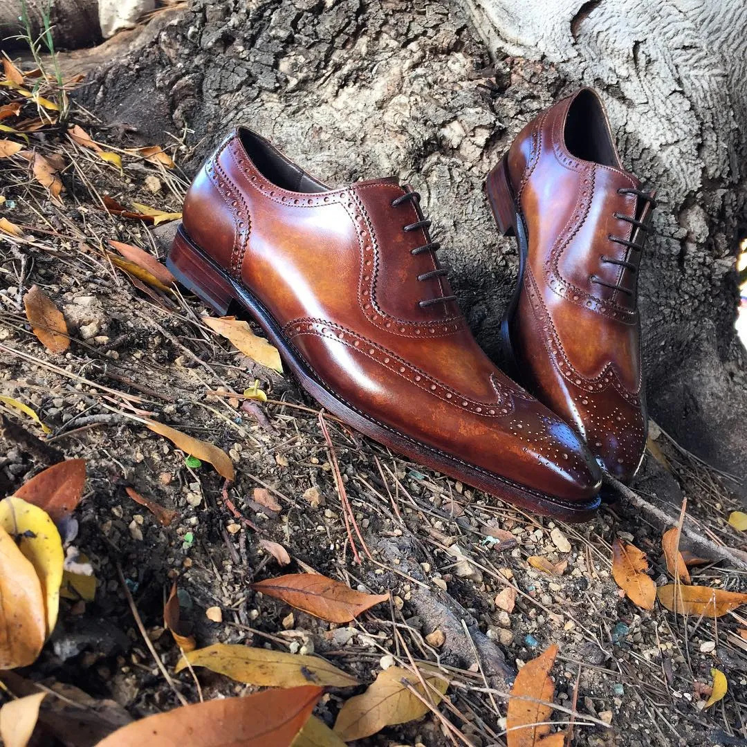 Brown Hand Painted Leather Guarda Brogue Oxfords - Work Edition