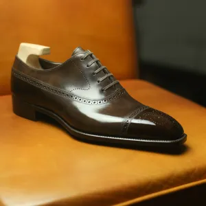 Brown Italian Leather Cedara Brogue Toe Cap Oxfords - Formal Shoes - Goodyear Welted Fiddle Back Violin Sole