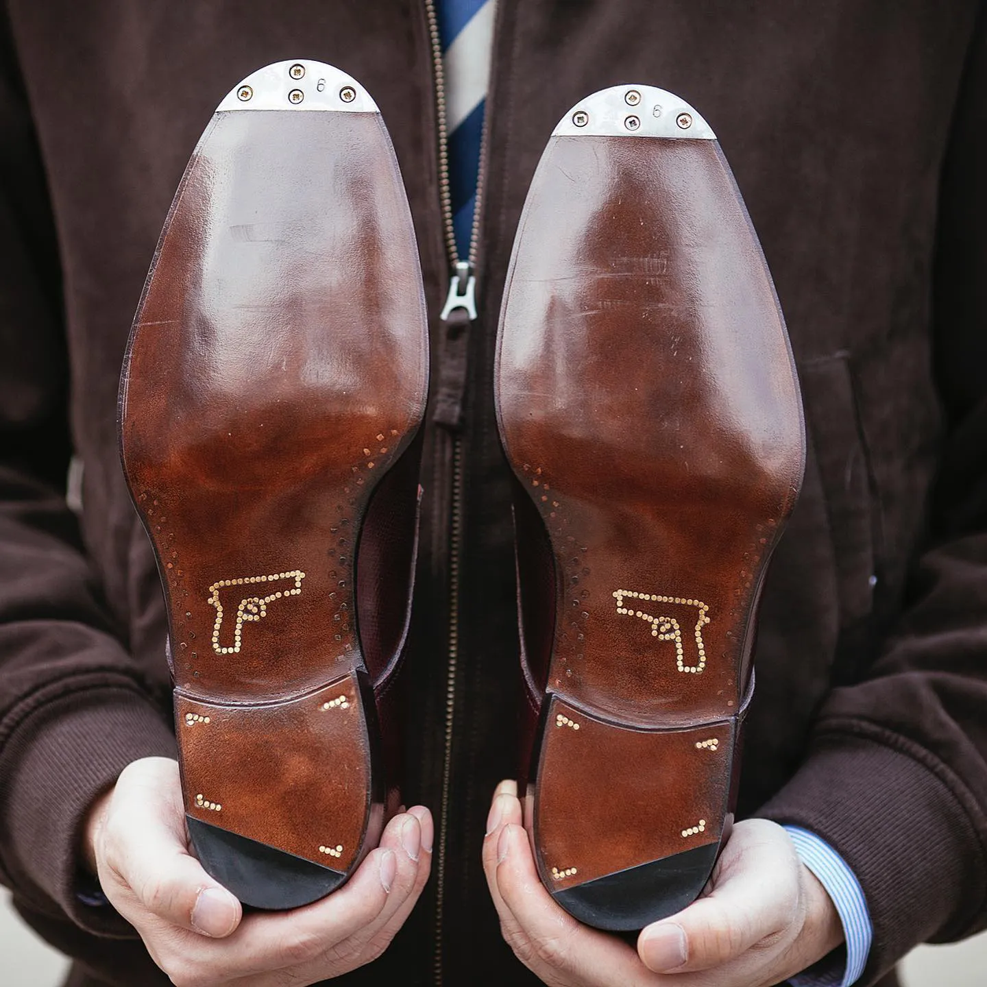 Brown Italian Leather Cedara Brogue Toe Cap Oxfords - Formal Shoes - Goodyear Welted Fiddle Back Violin Sole