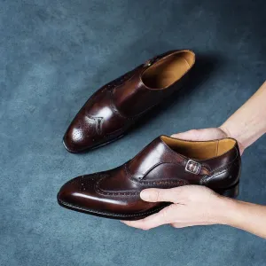 Brown Leather Barcelos Monk Straps -  Work Edition