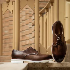 Brown Leather Caracas Brogue Derby Shoes with White Leather Sole - Summer 2024 Collection