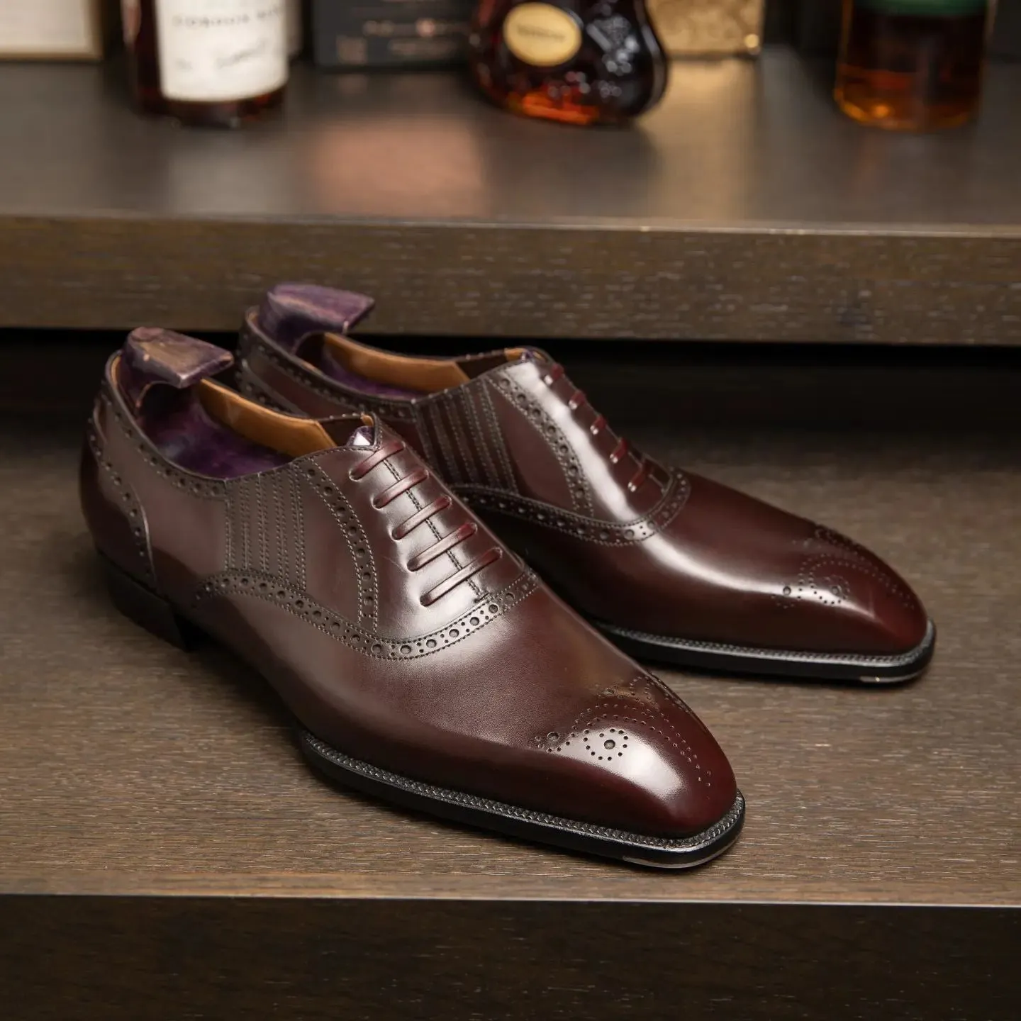 Brown Leather Cuenca Brogue Slip On Oxford Shoes - AW24