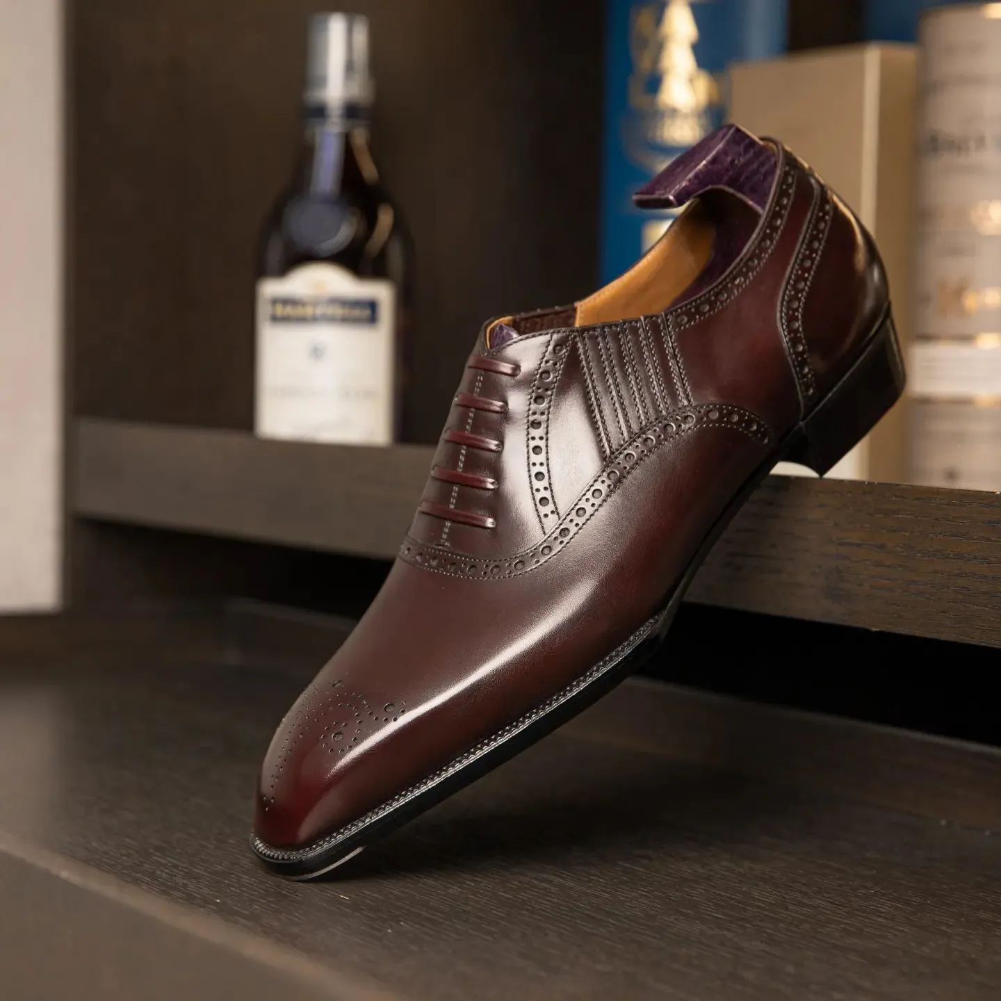 Brown Leather Cuenca Brogue Slip On Oxford Shoes - AW24