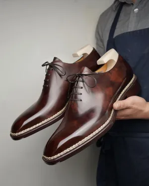 Brown Leather Mariselle Whole Cut White Stitched Oxfords - Formal Shoes - Summer 2024 Collection
