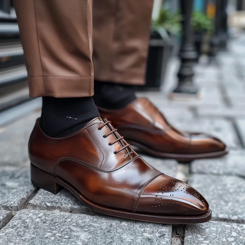 Brown Leather Pointed Toe Cap Lace Up Brogue Oxford Derby - Summer 2024 Collection