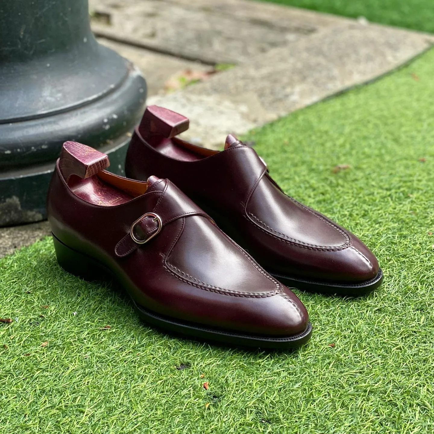 Brown Leather Santiago Buckle Single Monk Straps - AW24