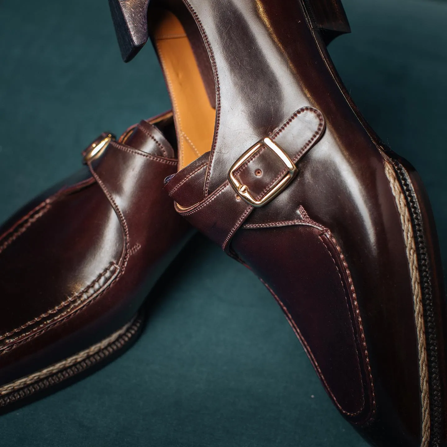Brown Leather Toledo Buckle Single Monk Straps with Norwegian Welting - AW24