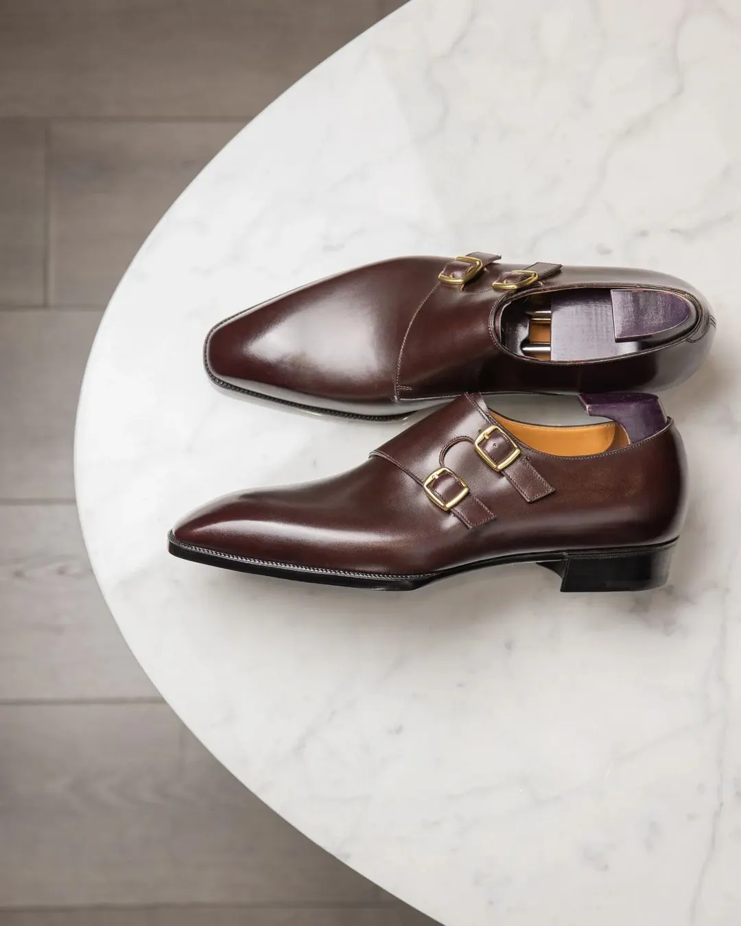 Brown Leather Valencia Buckle Double Monk Straps - AW24