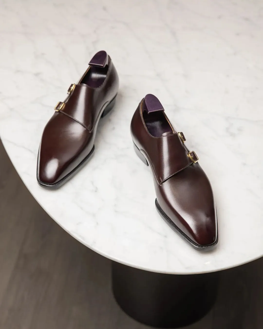 Brown Leather Valencia Buckle Double Monk Straps - AW24