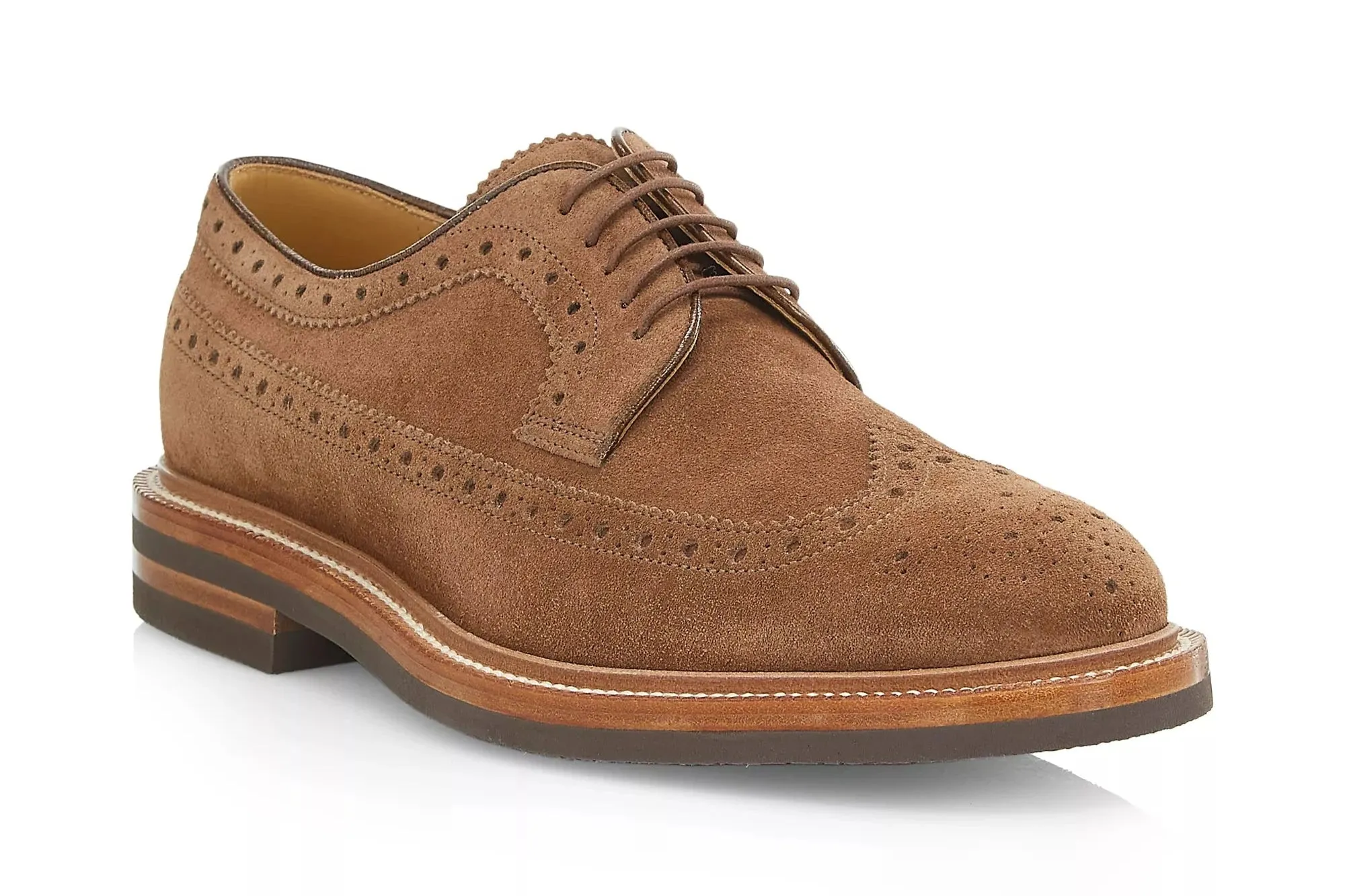 Brunello Cucinelli Mens Suede Lace-Up Brogues in Chestnut