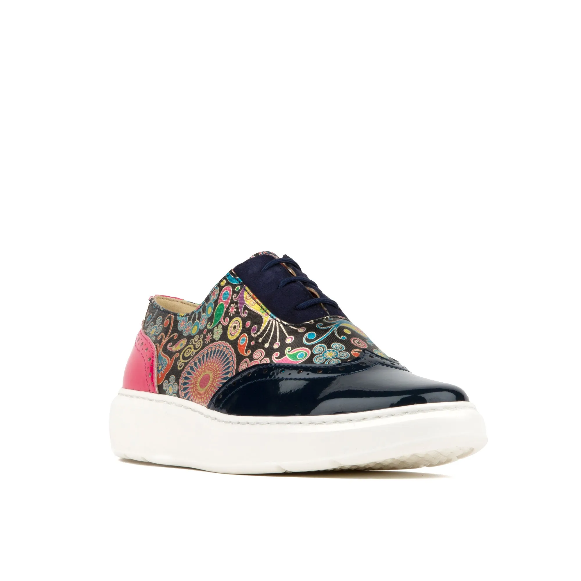 Colorado - Navy Pink - Women's lightweight EVA sole trainer with brogue styling