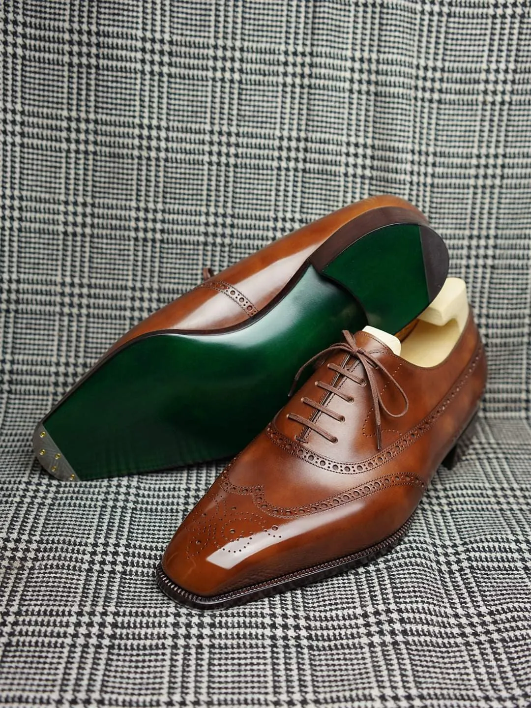 Dark Tan Leather Cedria Brogue Wingtip Oxfords - Formal Shoes