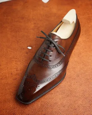 Dark Tan Leather Cedria Brogue Wingtip Oxfords - Formal Shoes