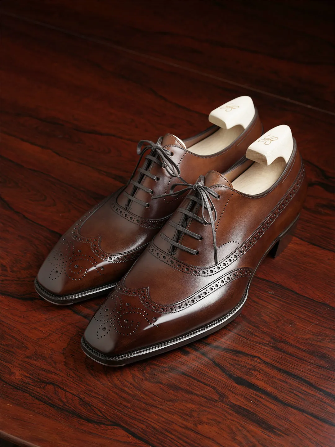 Dark Tan Leather Cedria Brogue Wingtip Oxfords - Formal Shoes