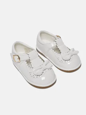 Girls Hard Bow Hard Soled Shoe - Off White