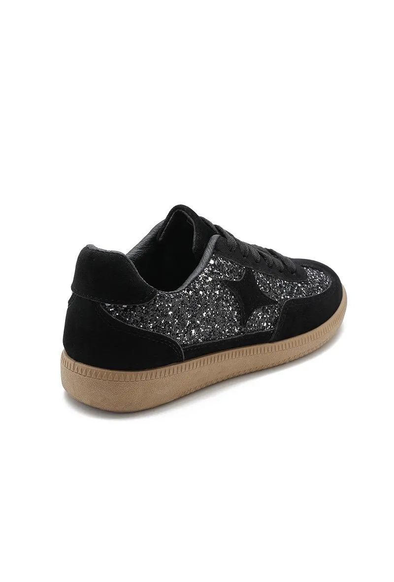 GUM COLORED SOLE WITH STAR GLITTERS AESTHETIC TRAINERS IN BLACK