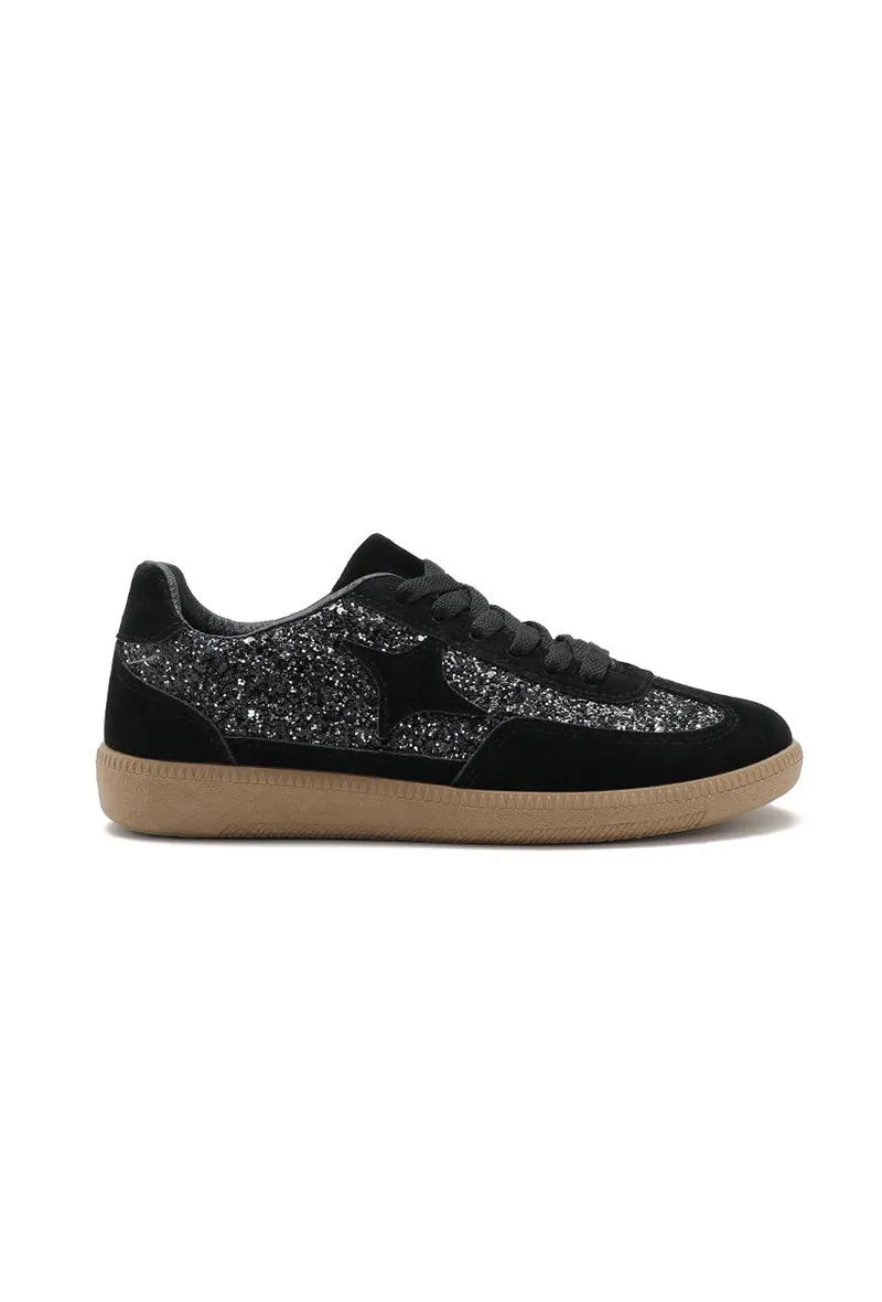 GUM COLORED SOLE WITH STAR GLITTERS AESTHETIC TRAINERS IN BLACK