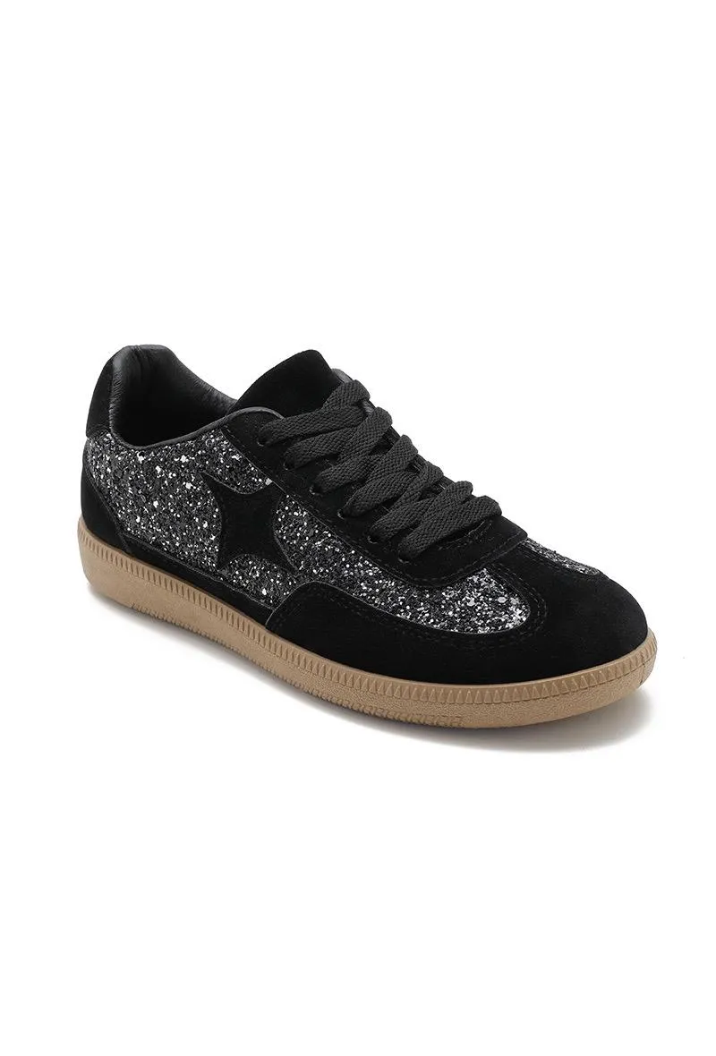 GUM COLORED SOLE WITH STAR GLITTERS AESTHETIC TRAINERS IN BLACK