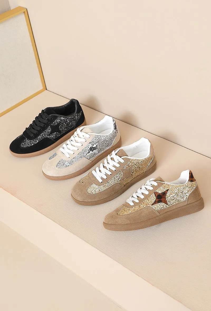 GUM COLORED SOLE WITH STAR GLITTERS AESTHETIC TRAINERS IN BLACK