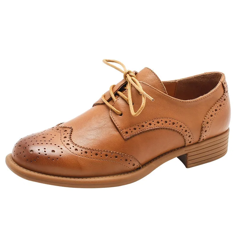Handmade Wingtip Shoes Women's Genuine Leather Lace Up Full Brogues