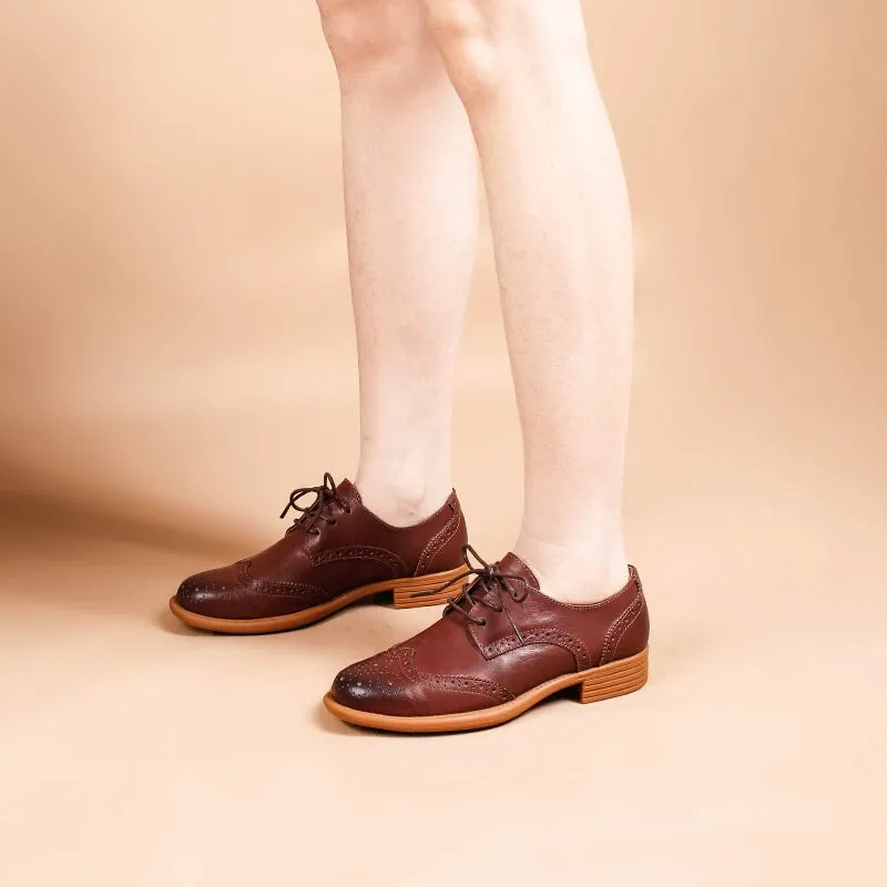 Handmade Wingtip Shoes Women's Genuine Leather Lace Up Full Brogues