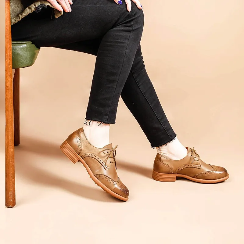 Handmade Wingtip Shoes Women's Genuine Leather Lace Up Full Brogues
