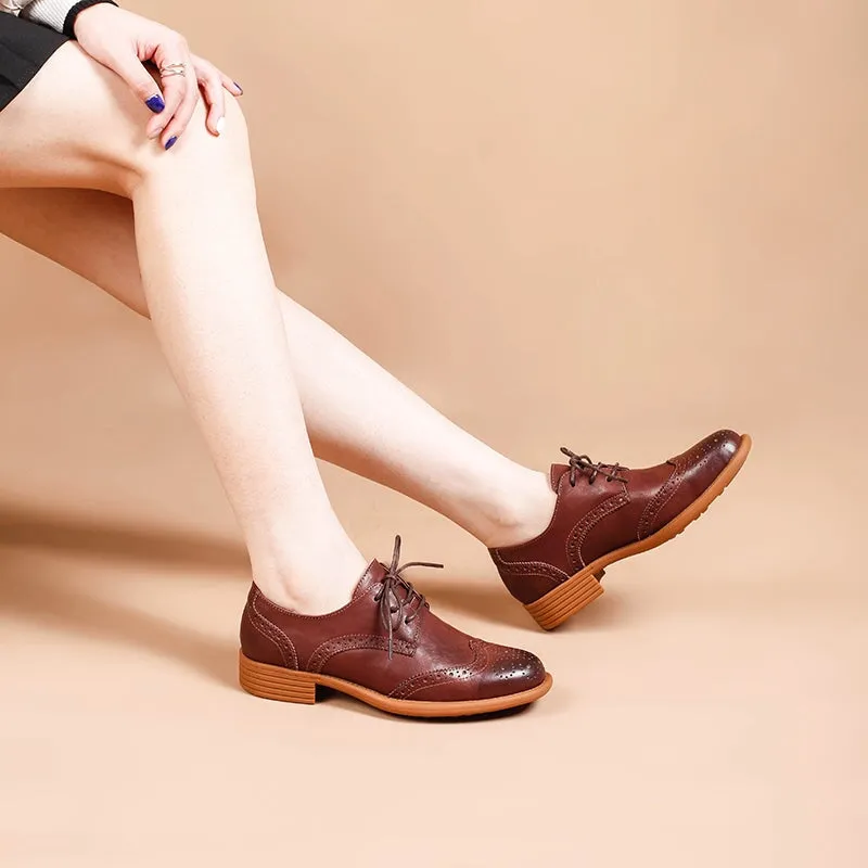 Handmade Wingtip Shoes Women's Genuine Leather Lace Up Full Brogues