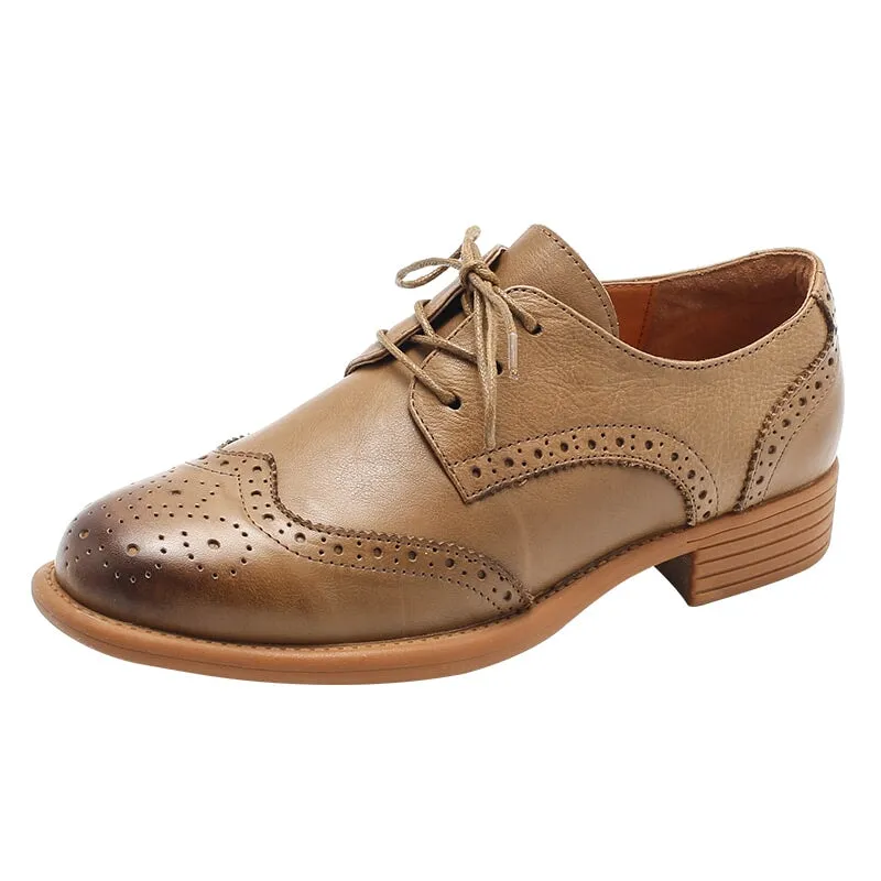 Handmade Wingtip Shoes Women's Genuine Leather Lace Up Full Brogues