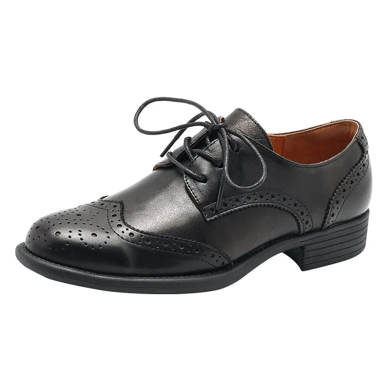 Handmade Wingtip Shoes Women's Genuine Leather Lace Up Full Brogues