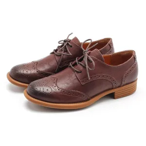 Handmade Wingtip Shoes Women's Genuine Leather Lace Up Full Brogues