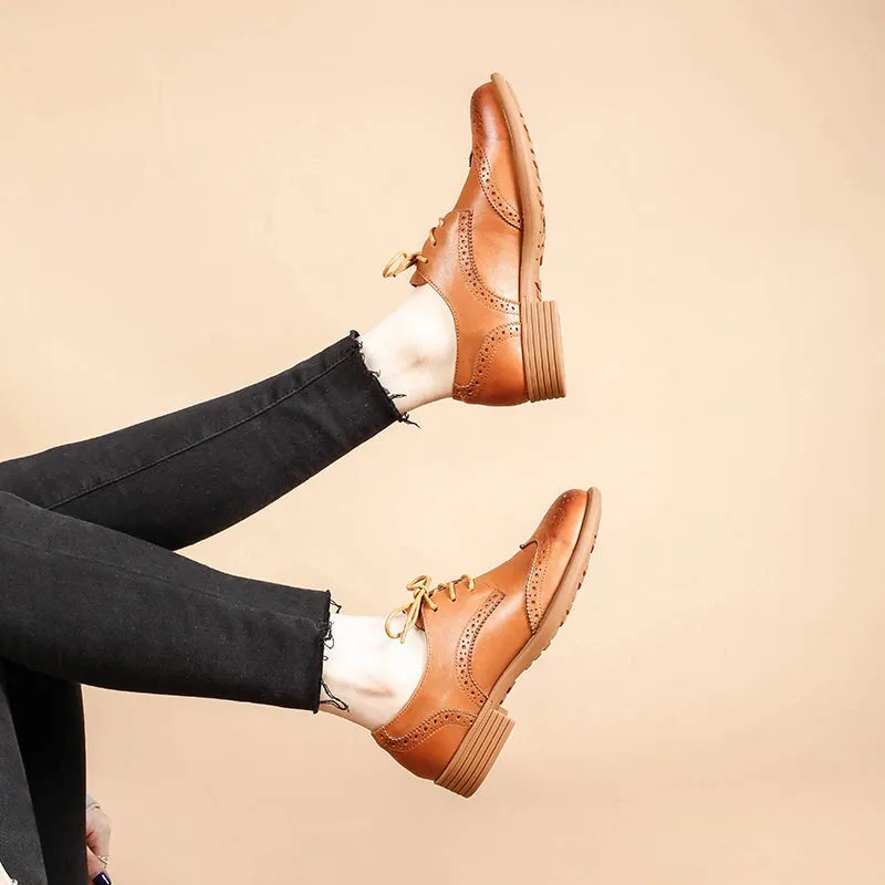 Handmade Wingtip Shoes Women's Genuine Leather Lace Up Full Brogues