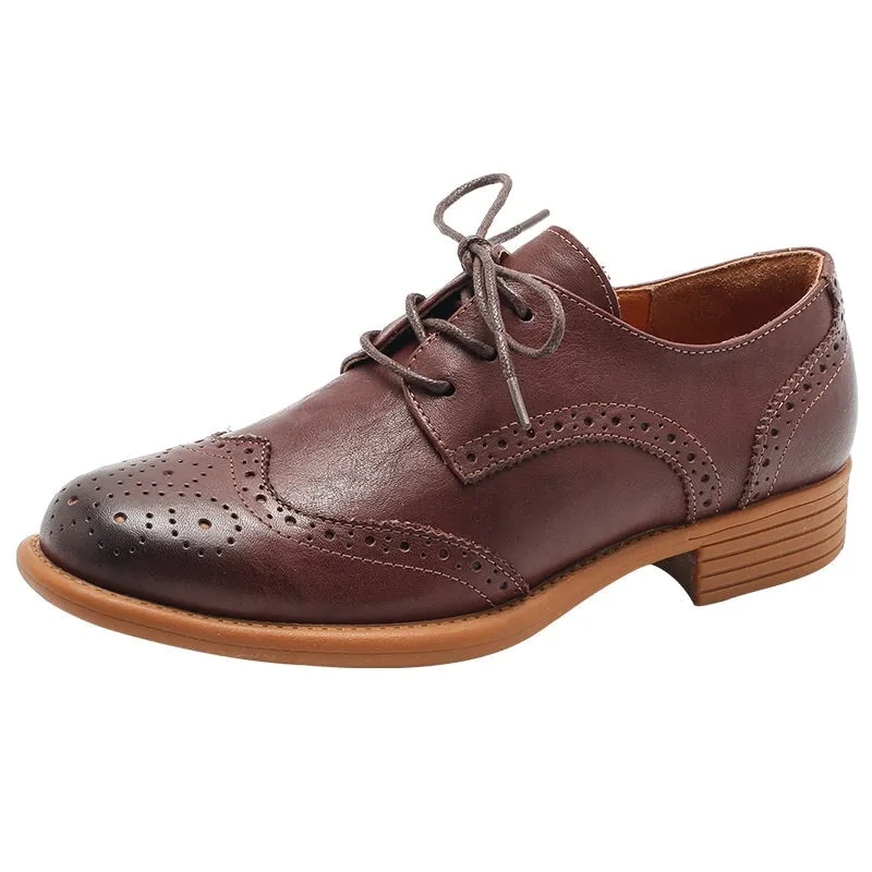 Handmade Wingtip Shoes Women's Genuine Leather Lace Up Full Brogues