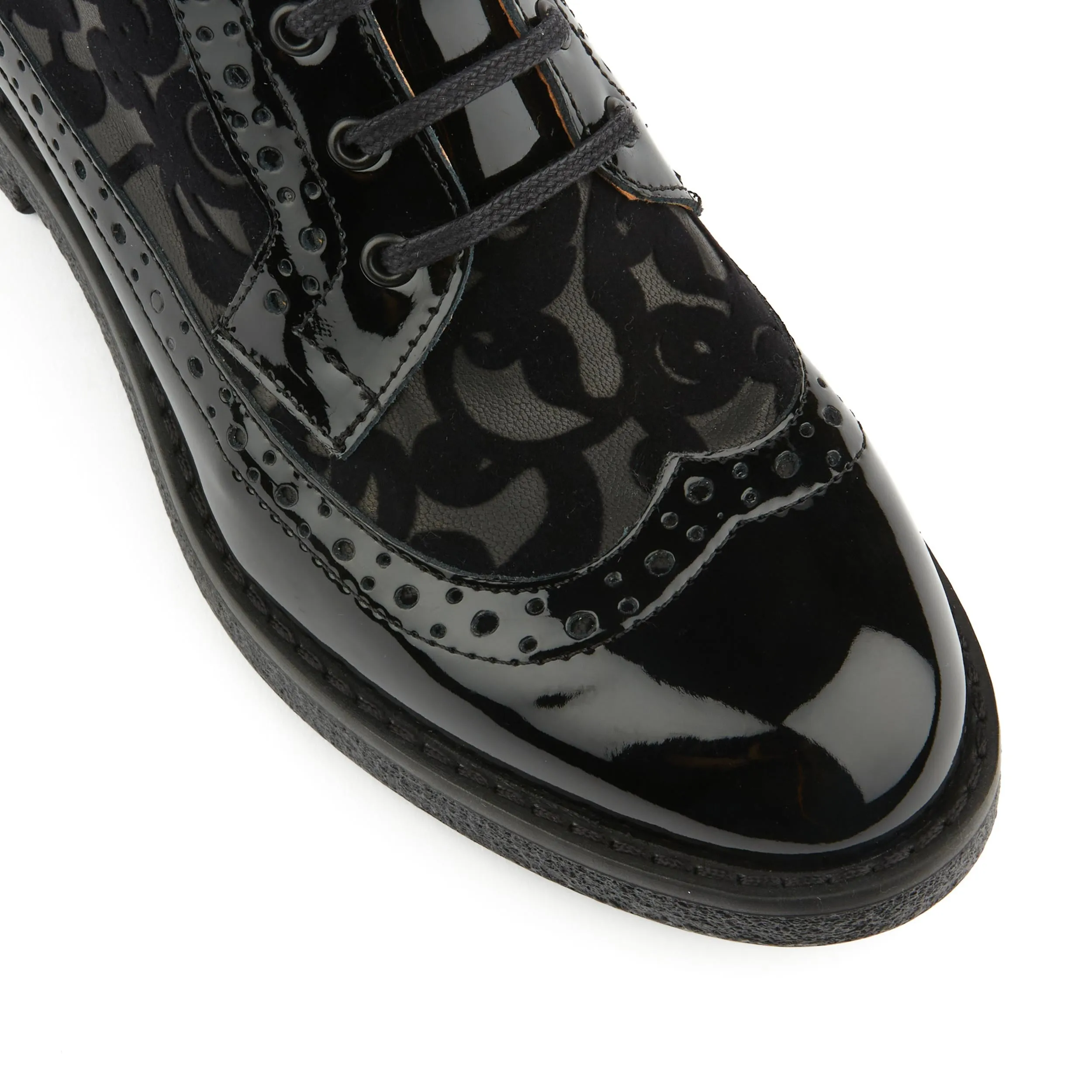 Hatter - Black Floral - Women's zip up and lace up ankle boot with brogue styling